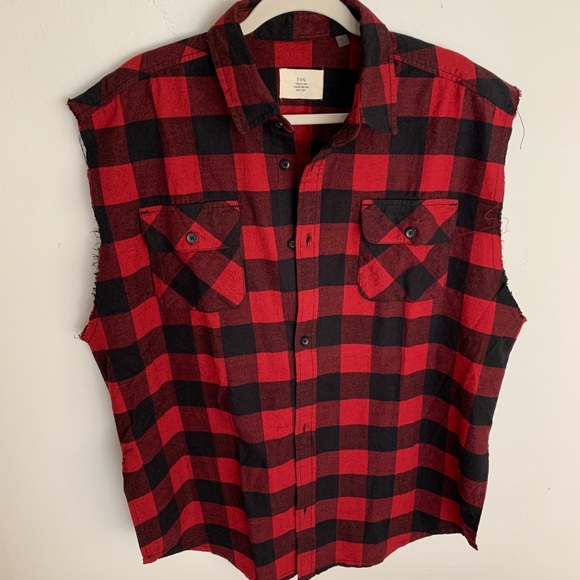 Fear of God FOG Sleeveless cutoff flannel longline - Picture 2 of 9